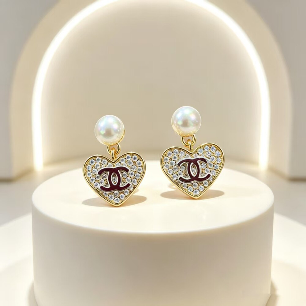Chanel Heart Shape Pearl Drop Earrings